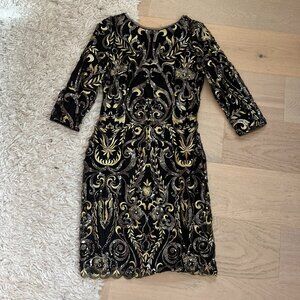 BNWT Black and Gold Sequined Open-Back Mini Dress